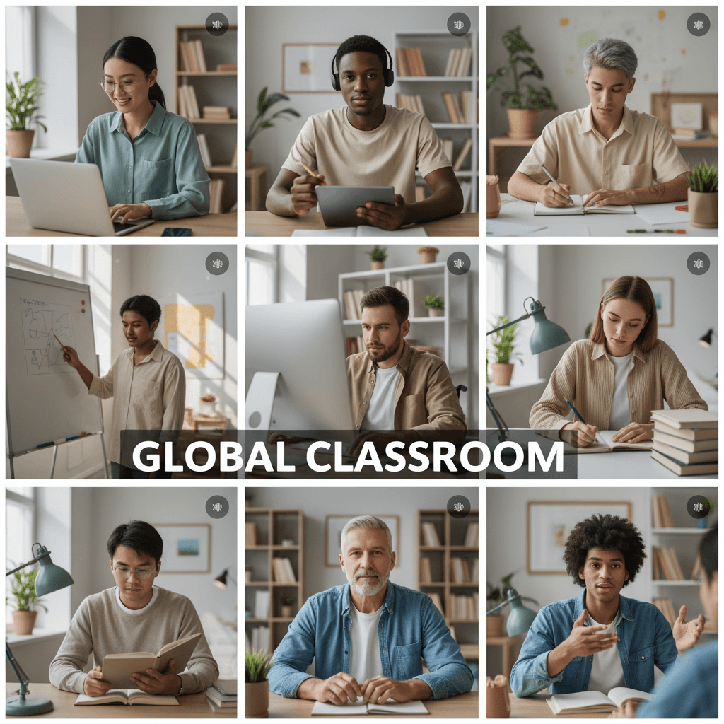 Multiple students participating in online group learning session