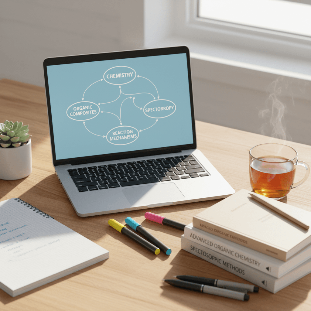 Organized study desk with multiple learning resources