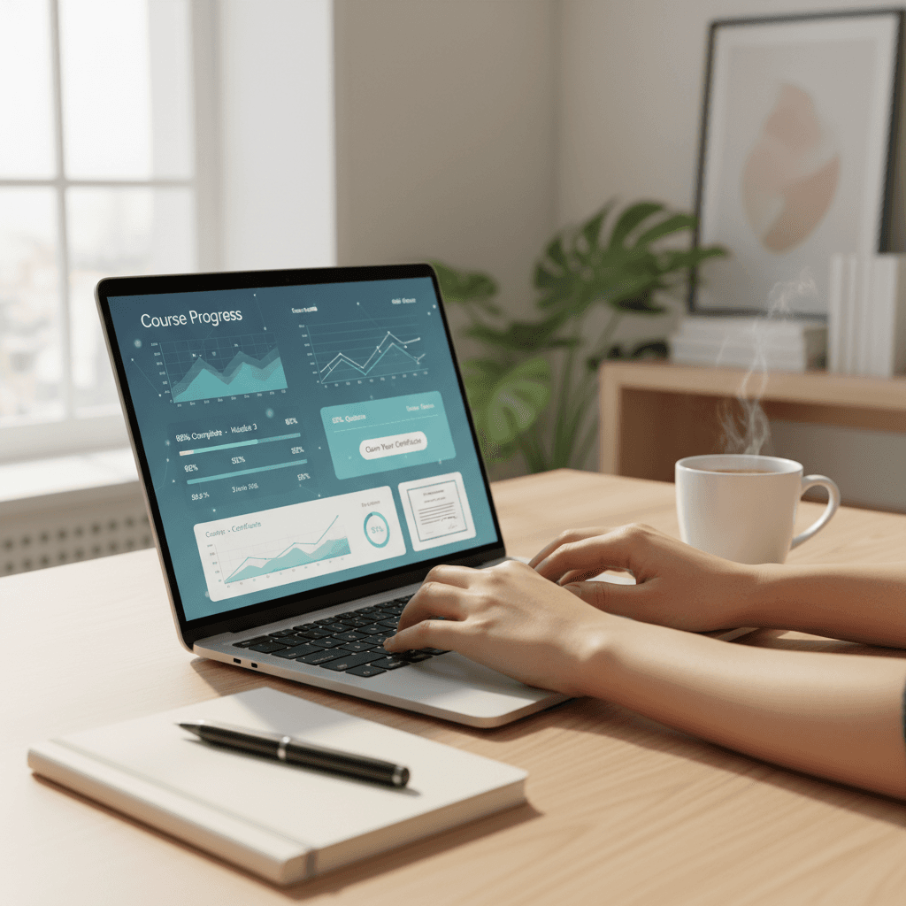 Student tracking their learning progress on an online dashboard