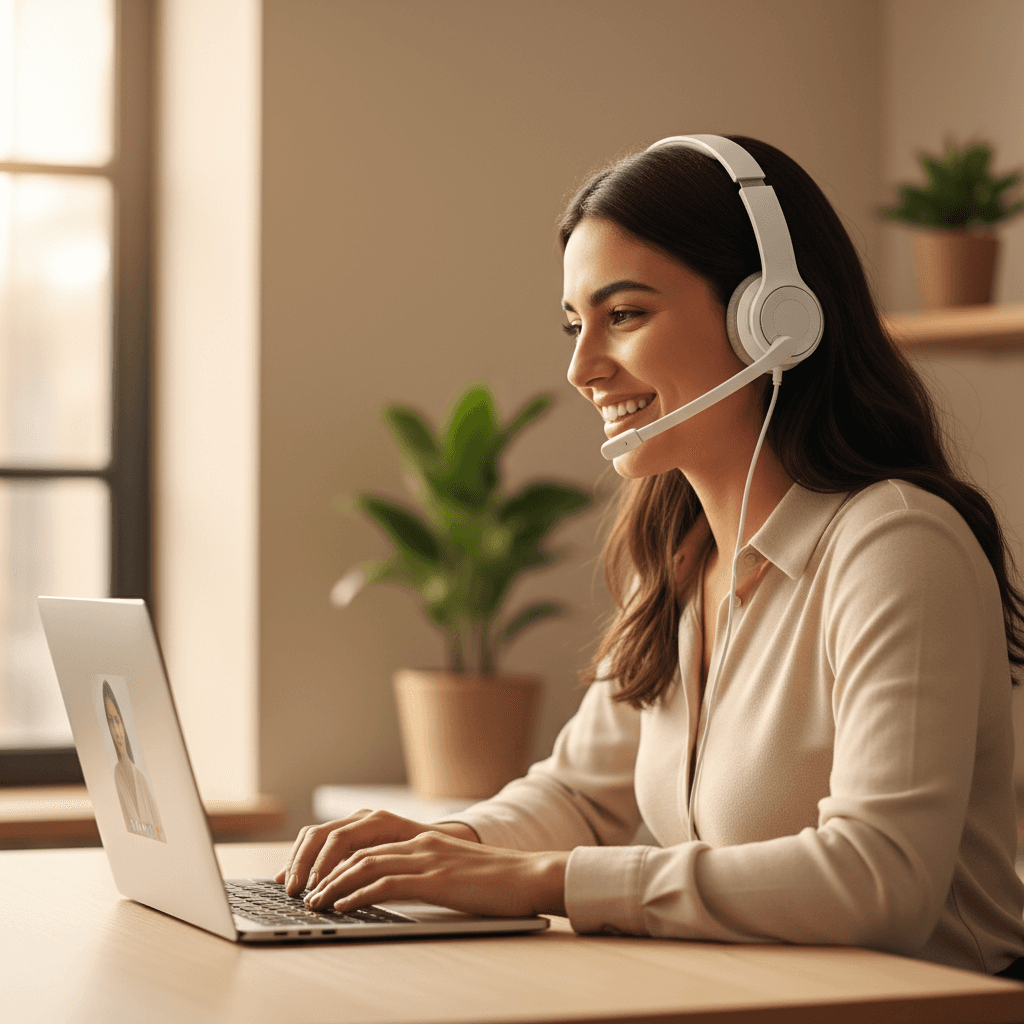 Student participating in a live Spanish conversation class